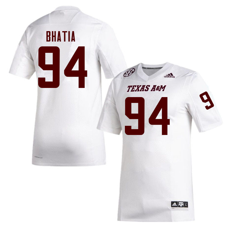 Men #94 Drake Bhatia Texas A&M Aggies College Football Jerseys Sale-White - Click Image to Close